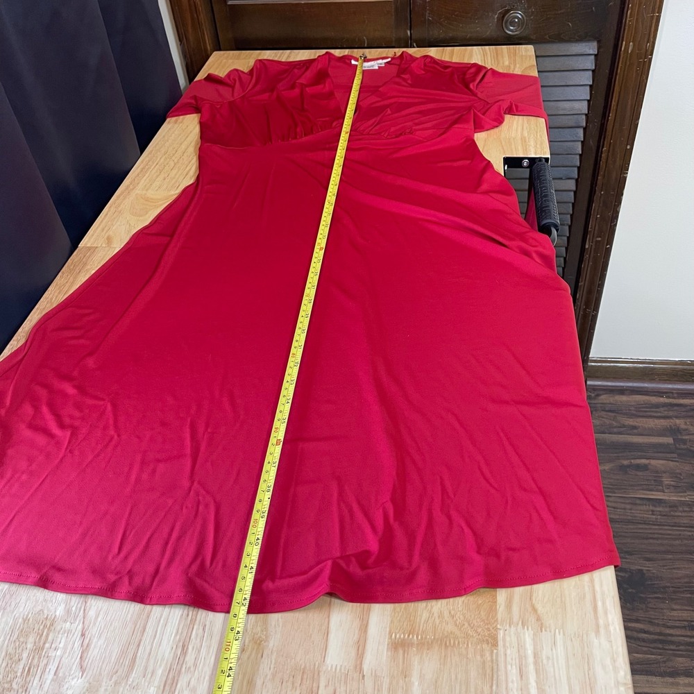 Maggy London Red Empire Waist V-Neck Long Sleeve Midi Dress Womens Size 14 - Picture 9 of 9